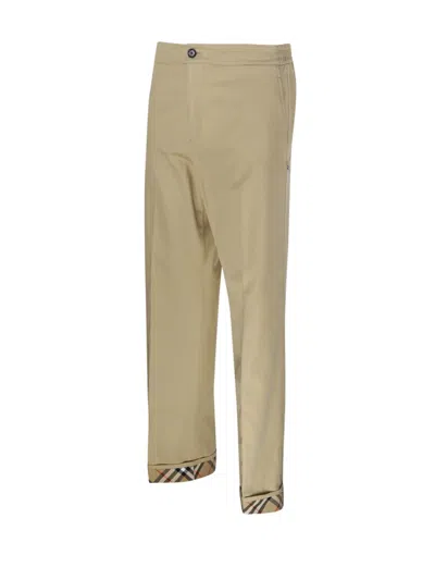 Burberry Classic Straight-leg Pants With Distinctive Check Cuffs In Neutral