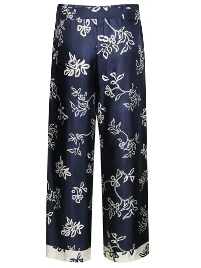 Max Mara Flowing Wide-leg Pants With Floral Pattern In Blue