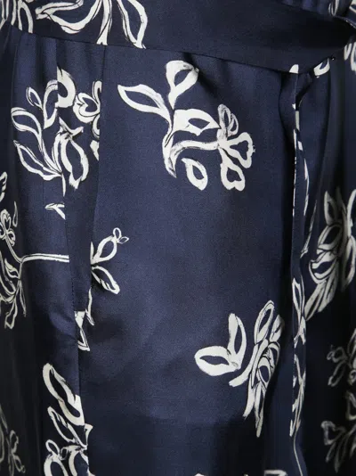 Max Mara Flowing Wide-leg Pants With Floral Pattern In Blue