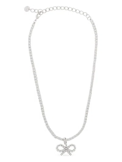 Self-portrait Delicate Silver Necklace With Crystal-embellished Bow Design