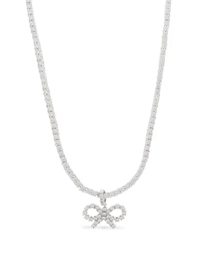 Self-portrait Delicate Silver Necklace With Crystal-embellished Bow Design