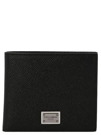 Dolce & Gabbana Black Bi-fold Wallet With Logo Plaque On The Front In Grained Leather Man