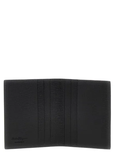 Ferragamo Folded Card Holder Gold Hardware In Black