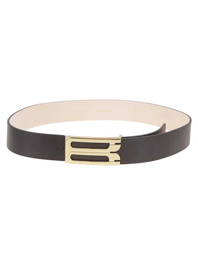 Victoria Beckham Textured Black Calf Leather Belt In Multi