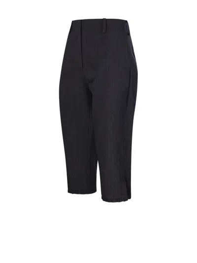 Ganni Womens Phantom Striped Tailored Woven Capri Trousers In Black