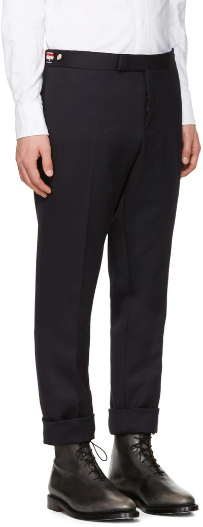 Shop Thom Browne Navy Twill Trousers