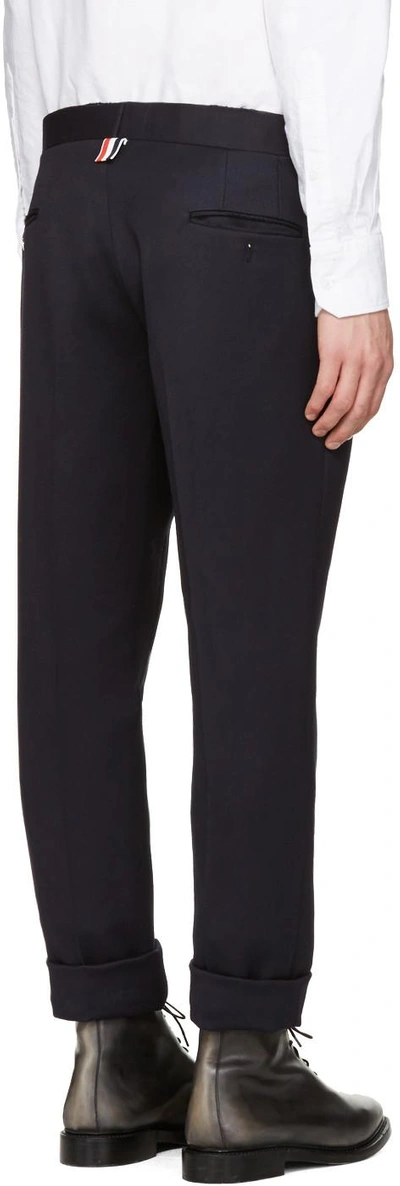 Shop Thom Browne Navy Twill Trousers