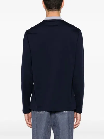 Brunello Cucinelli Long Sleeve Polo Shirt With Contrast Collar In Blue