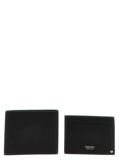 Ferragamo 'gancio' Wallet + Card Holder Set In Black