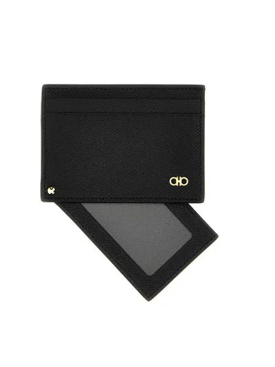 Ferragamo 'gancio' Wallet + Card Holder Set In Black