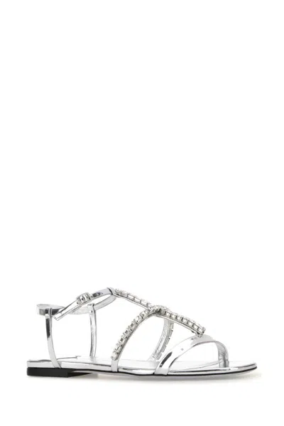 Jimmy Choo Gwyn Metallic Leather Flat Sandals In Multi