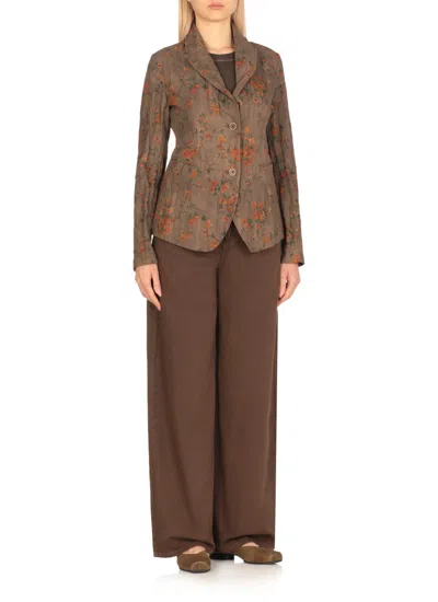 Uma Wang Floral Patterned Cotton Blazer With Peak Lapel