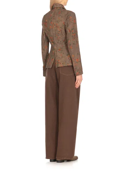 Uma Wang Floral Patterned Cotton Blazer With Peak Lapel