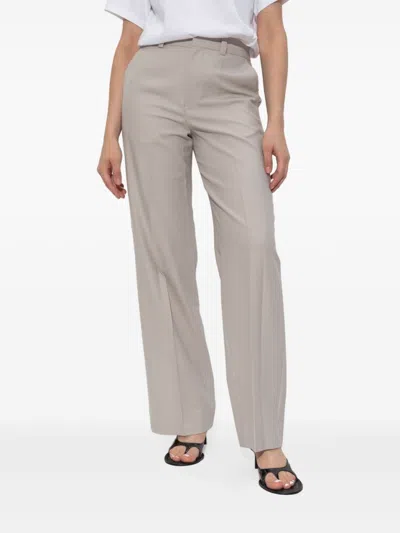 Victoria Beckham Tailored Beige Trousers With Front Fastening In Gray