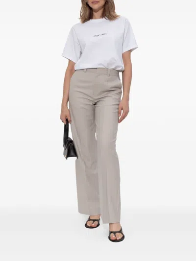 Victoria Beckham Tailored Beige Trousers With Front Fastening In Gray