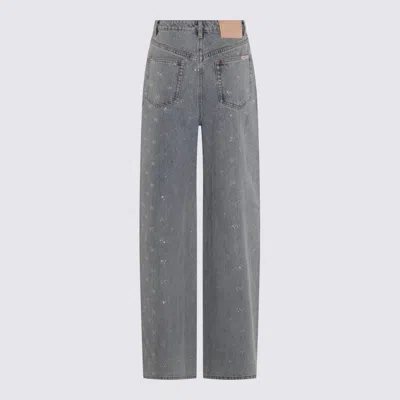 Self-portrait Light-blue Wide-leg Cotton Jeans With Bow In Gray