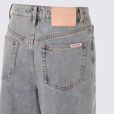 Self-portrait Light-blue Wide-leg Cotton Jeans With Bow In Gray