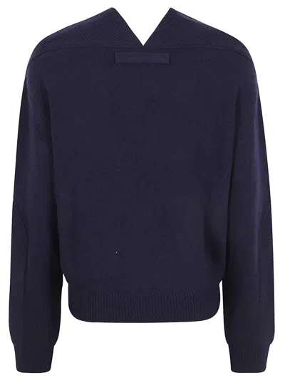 Victoria Beckham V-neck Cashmere Blend Sweater With Ribbed Detailing In Blue