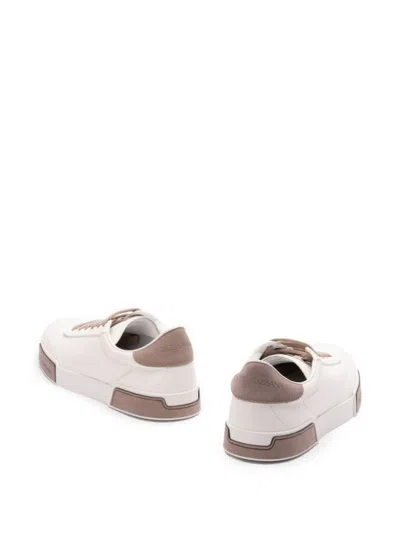 Dolce & Gabbana Portofino Yatch Sneakers In Calfskin Color White And Dove Grey