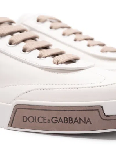 Dolce & Gabbana Portofino Yatch Sneakers In Calfskin Color White And Dove Grey