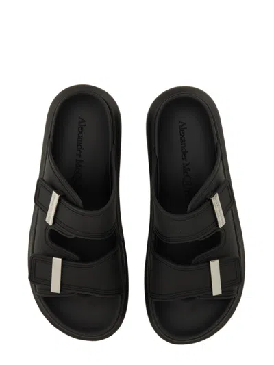 Alexander Mcqueen 50mm Rubber Slide Sandals In Black