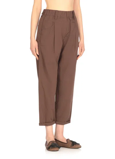 Brunello Cucinelli Brown Cotton Pants With Elastic High Waist