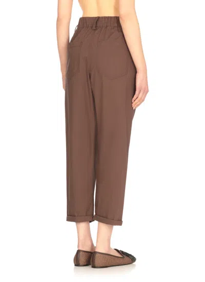 Brunello Cucinelli Brown Cotton Pants With Elastic High Waist