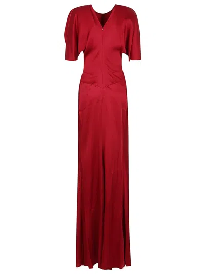Victoria Beckham Womens Gathered Draped-sleeve Satin Maxi Dress Rose In Red