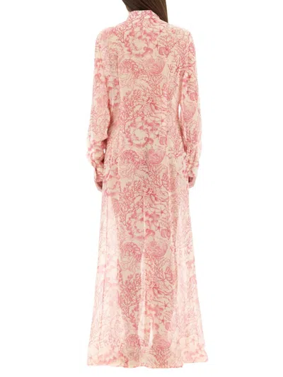 Versace Printed Sheer Fabric Dress With Long Sleeves In Pink