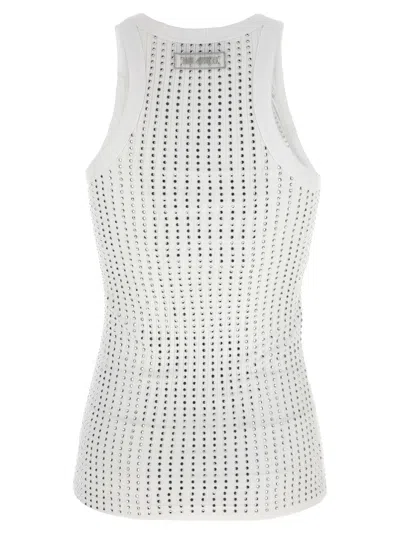 Attico Womens White Crystal-embellished Ribbed Cotton Tank Top In White