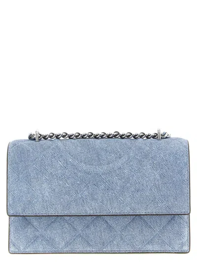 Tory Burch Fleming Denim Small Convertible Shoulder Bag In Blue