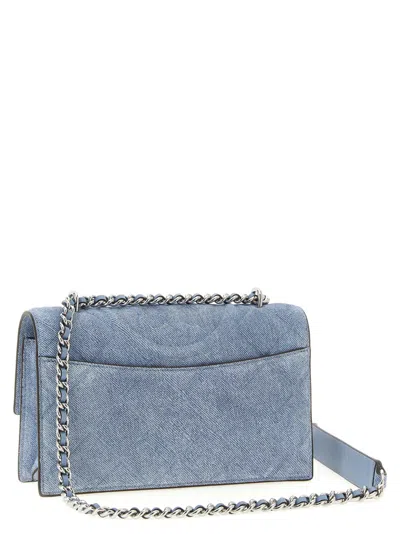 Tory Burch Fleming Denim Small Convertible Shoulder Bag In Blue