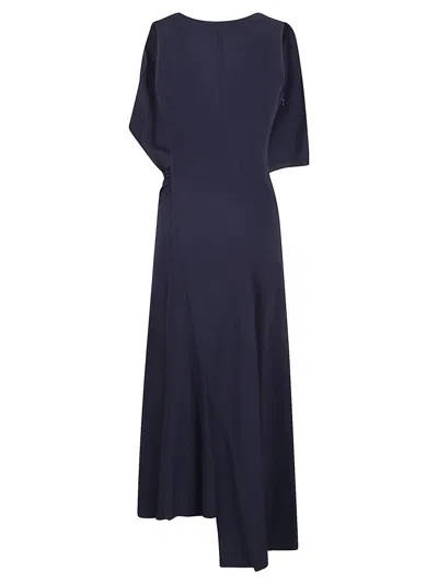 Victoria Beckham Sleeveless Draped V-neck Midi Dress In Blue