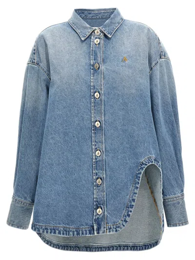 Attico Blue Shirt With Classic Collar And Embroidered Detail On The Front In Cotton Woman