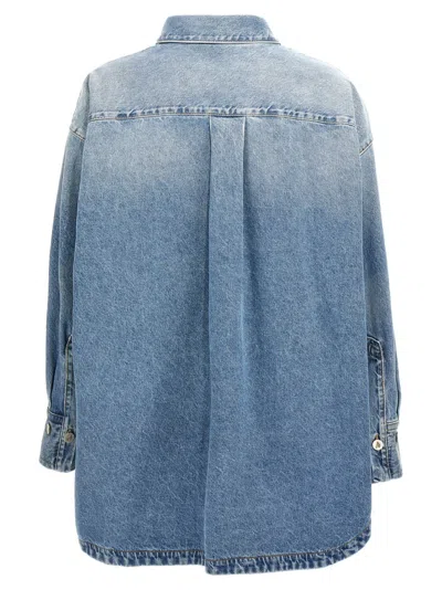 Attico Blue Shirt With Classic Collar And Embroidered Detail On The Front In Cotton Woman
