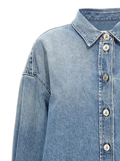 Attico Blue Shirt With Classic Collar And Embroidered Detail On The Front In Cotton Woman