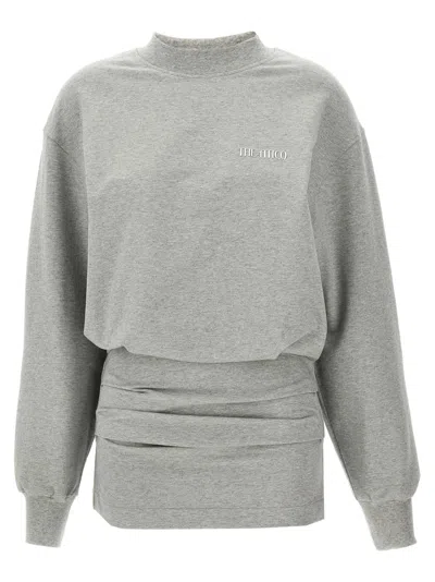 Attico Draped Mini Dress With Oversized Sweatshirt Silhouette In Gray