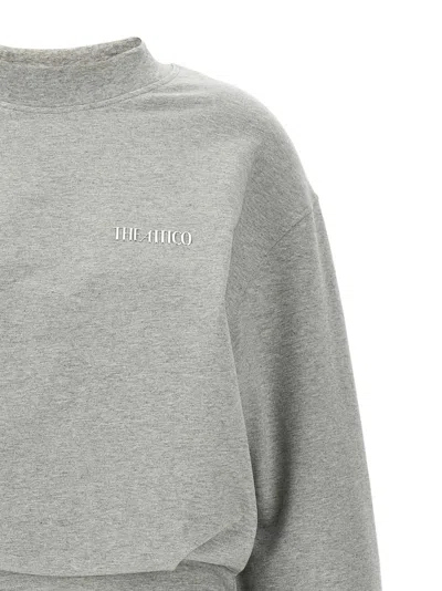 Attico Draped Mini Dress With Oversized Sweatshirt Silhouette In Gray