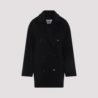 Max Mara Double-breasted Wool Cashmere Coat With Notched Collar In Black