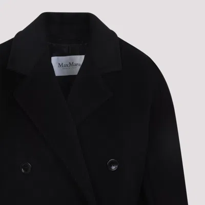 Max Mara Double-breasted Wool Cashmere Coat With Notched Collar In Black
