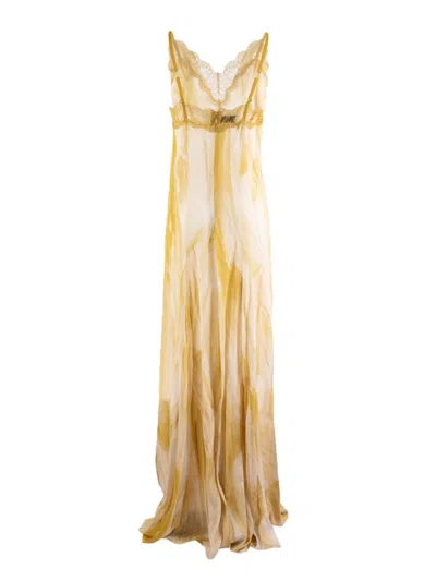 Elisabetta Franchi Maxi Dress With Delicate Lace Detailing