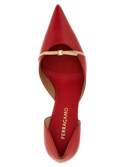Ferragamo Pointed Toe Pumps With Bow Accent In Red