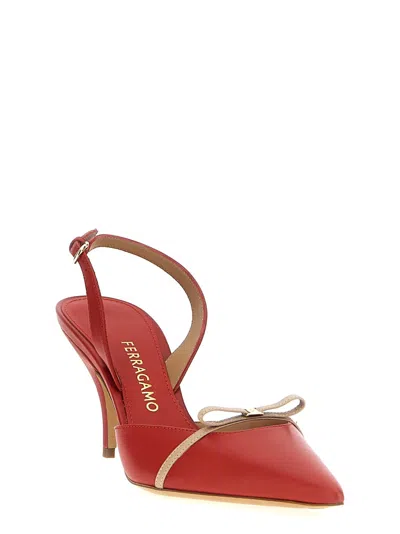 Ferragamo Pointed Toe Slingback Heels In Red