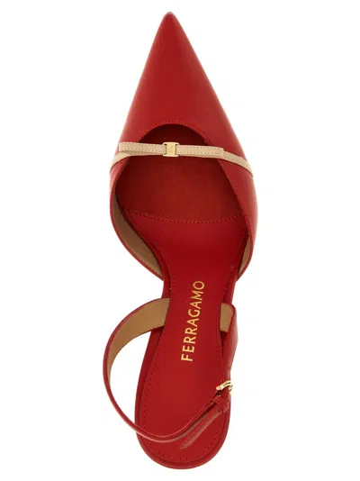 Ferragamo Pointed Toe Slingback Heels In Red