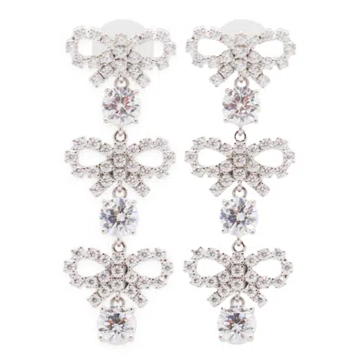 Self-portrait Micro Bow Crystal Tiered Earrings