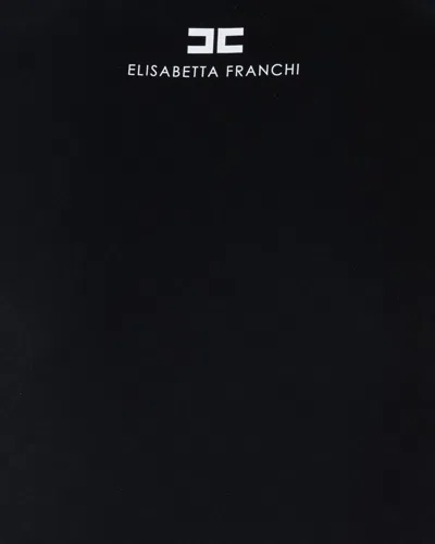 Elisabetta Franchi T-shirt In Jersey Di Cotone Con Logo Gioiello Nera In Black