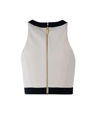 Elisabetta Franchi Double Crepe Color-block Top In White