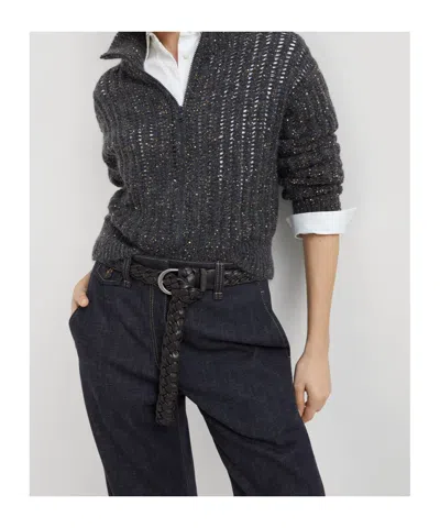 Brunello Cucinelli Rustic Dazzling Net Sweaters And Cardigans Gray In Gray