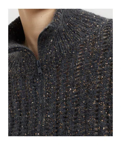 Brunello Cucinelli Rustic Dazzling Net Sweaters And Cardigans Gray In Gray