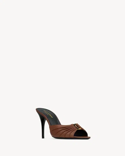 Saint Laurent Leather Mule Babylon Stiletto Heel In Brown